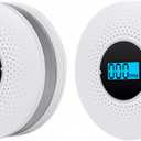 2 Packs CO and Smoke Fire Alarm Combo with LCD Display Battery Operated for Home 2 in 1 Carbon Monoxide and Smoke Detector with Light Sound Warning Easy to Install Travel Portable, Exp Date: 10 Years After Installation