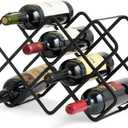 Metal Rack Matte Black Carbon Steel, 10-Bottle Countertop & Hangable Holder, Modern Geometric Design, Rustproof, Under-Cabinet Display, No Assembly Needed for Countertop Use