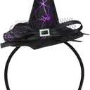 Edoneery Halloween Witch Hat Headband for Women, Fancy Dress Wizard Costume Hair Accessory with Veil for Cosplay Parties (Black&Purple)