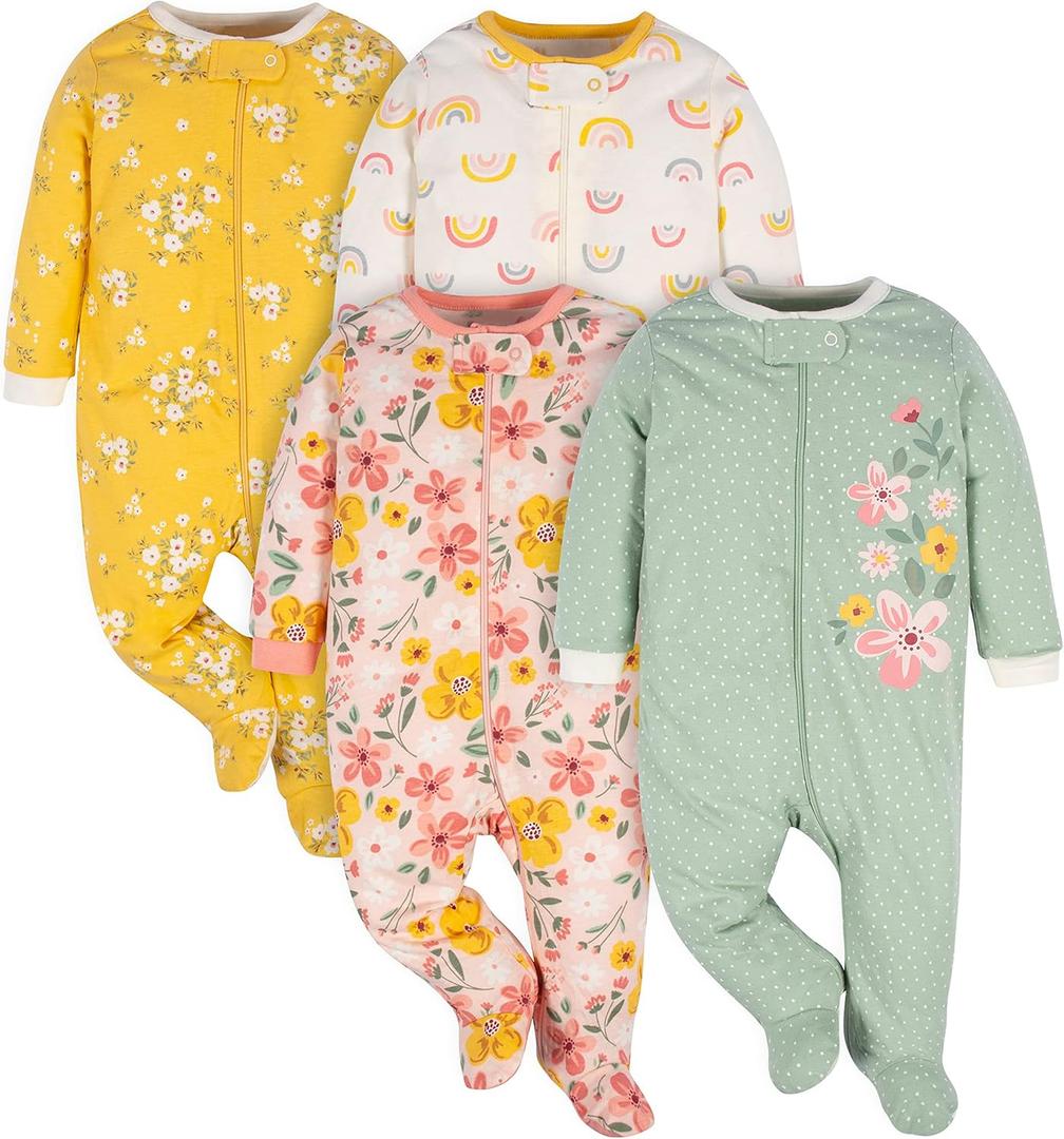 Gerber Baby Girls' 4 Pack Sleep 'N Play Footie (3-6 Months, Golden Floral)