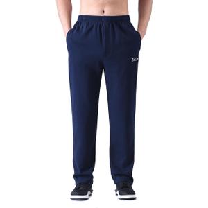 Zoulee Men's Front Zip Open-Bottom Sports Pants Sweatpants Trousers (Large, Navy Blue)