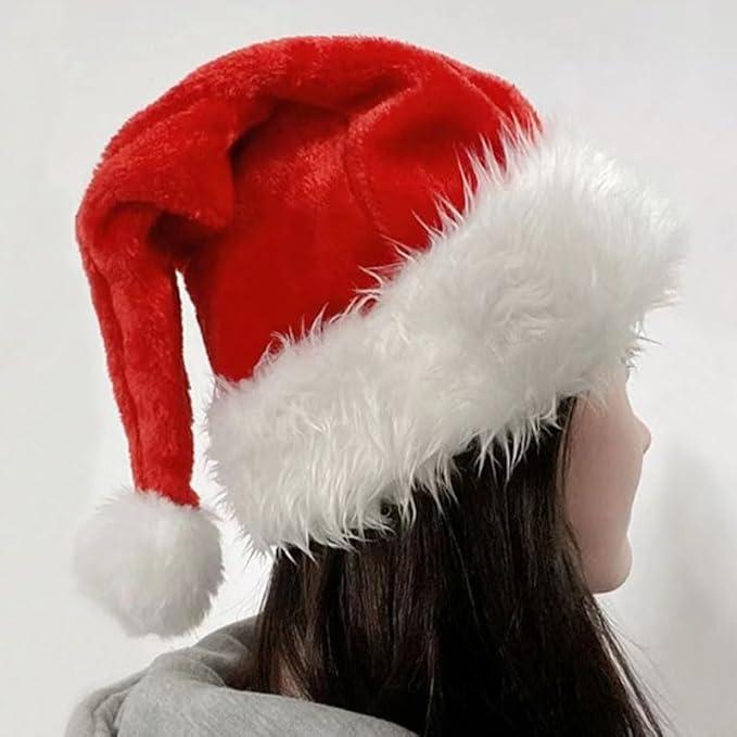 Merry Christmas Santa Hat Adult Santa Claus Hat Ornaments for Men Women Christmas Cap Plush Xmas Hats for Adults Red Christmas Costume Headwear Large Velvet Unisex Christmas Hat Accessories