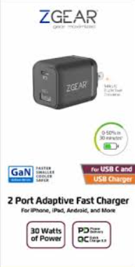 ZGear 2 Port Adaptive Fast Charger 30 W