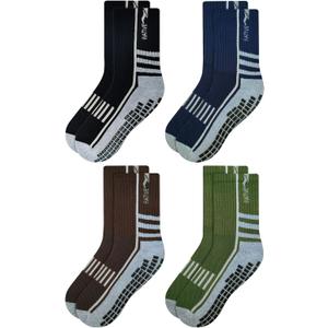 RATIVE Anti Slip Non Skid Ankle and Crew Socks with Grippers for Men Women (XX-Large, 4 Pairs-back Stripes)