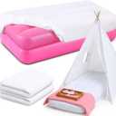 Windyun 2 Sets Kids Air Mattress Bulk with Fitted Sheet,Toddler Inflatable Bed 63 x 27 x 8 Inches Blow up Airbed Camping Sleeping Pad for Aged 3-10 Years Old Birthdays Slumber Sleepover Party (White)