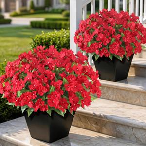 YXZZWL 16 Bundles Artificial Impatiens for Outdoor Spring Summer Decor, No Fade Silk Fake Flowers, UV-Resistant Faux Plants for Garden Porch Home Farmhouse Decoration (Red)