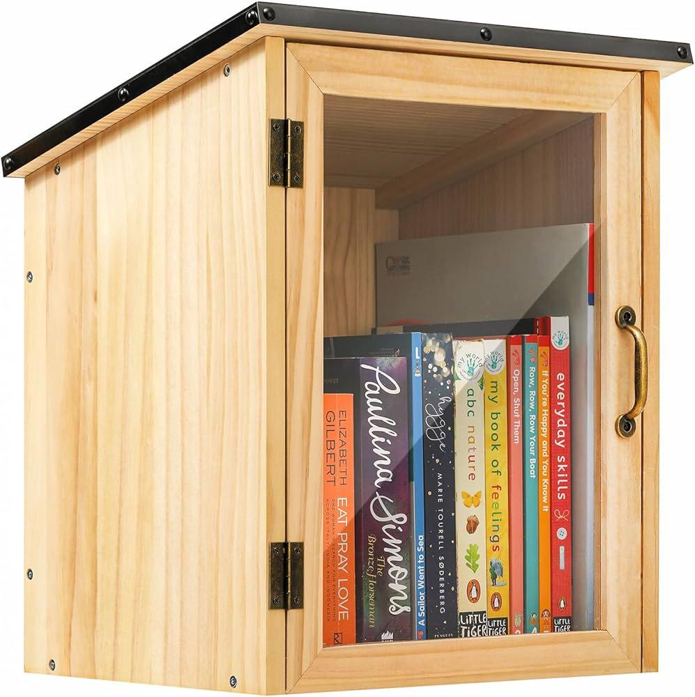 SISIPAI LIFE Little Library Box Outdoor, Waterproof Outdoor Library Book Box, Little Wood Cabinet for Sharing Books, Art Literature and Newspapers with Neighborhoods, Community and Schools (Upgraded)