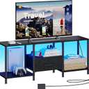 TV Stand with LED Lights, Entertainment Center with Open Shelves and Fabric Drawer, Media Console for 55 Inch TV, Television Stands for Living Room, Bedroom, Black (46.1 Inches)