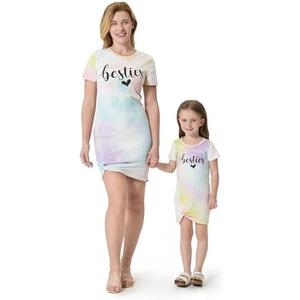 PATPAT Mommy and Me Matching Beach T Shirt Dresses:Short-Sleeve T-Shirt Dresses Vacation Outfits, Size 3-4Y
