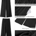 GRAPENT Wide Leg Pants Woman Linen High Waisted Pull On Flowy Casual Baggy Drawstring Palazzo Trousers Pants Resort Wear (Black, XS)