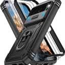 for Google Pixel 10 Case/Pixel 10 Pro Case with 2PCS Screen Protector, Build in 360 Rotating Ring Kickstand, Military Grade Protective Cover for Google 10/10 Pro Phone, Black