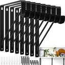 Nuogo 8 Pcs Heavy Duty Closet Rod Brackets Bulk 11"x11" Black Closet Shelf Bracket with Rod Holder Support 300 lbs Triangular Wall Mount Hangers Hooks with Screw for Home and Decor