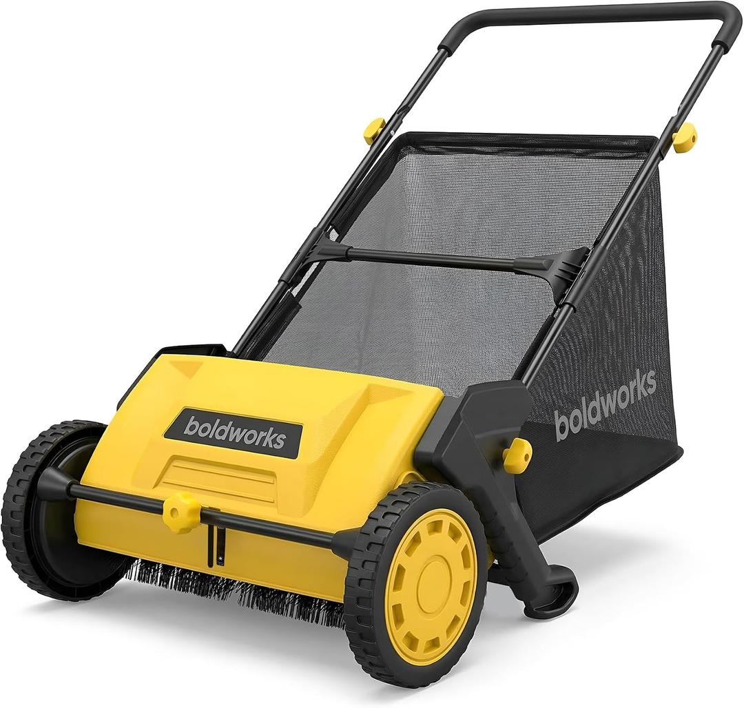 Push Lawn Sweeper 21" Walk Behind Leaf Collector for Lawn and Yard with 103L Hopper Bag Adjustable Height Grass & Leaf Picker for Lawn Cleanup