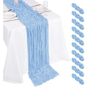 10 Pack Light Blue Cheesecloth Table Runner 17x108 Inch Boho Gauze Cheese Cloth Table Runners for Wedding Party Baby Shower Birthday Home Decor