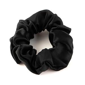 Bunnikins & Clover Silk Scrunchies for Hair Sleep, 100% Mulberry Silk Hair Tie for Curly Hair with Elastic Band, Black Elastic Hair Scrunchie for Women Girls