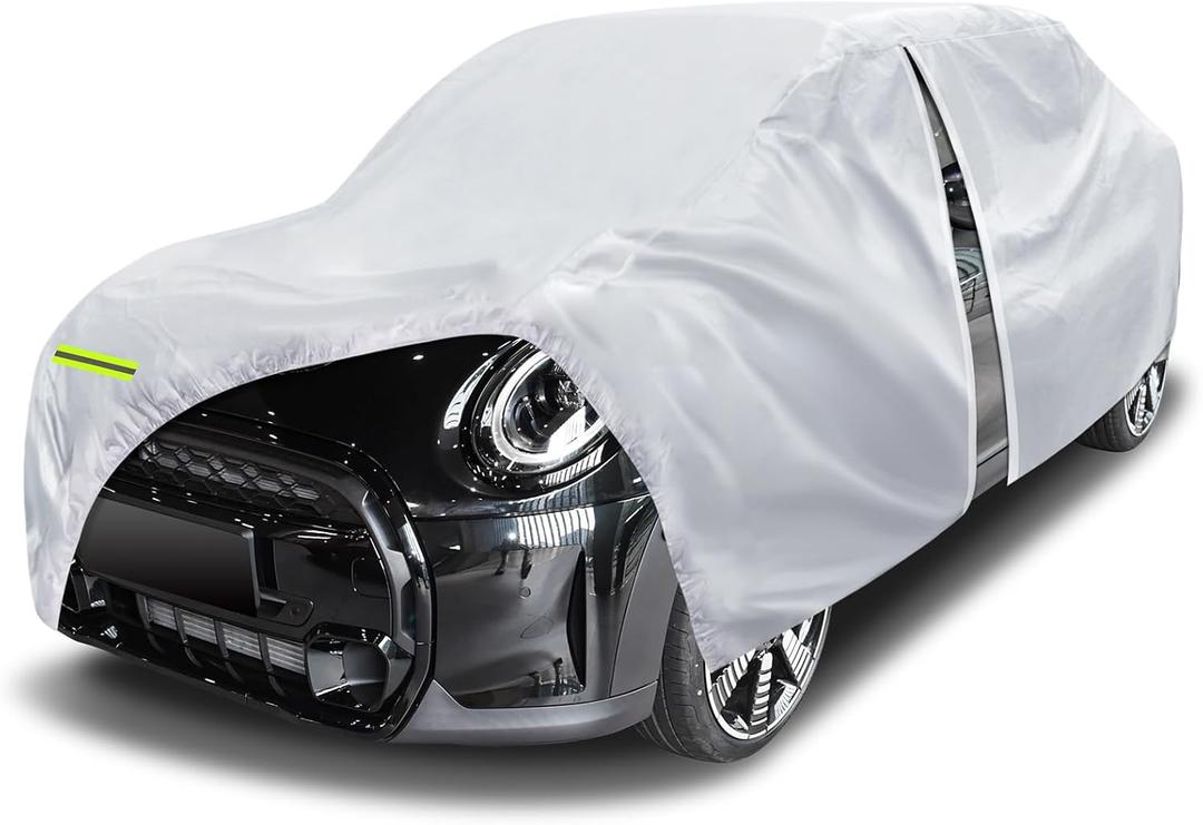 6 Layers Car Cover Waterproof All Weather for Automobiles, Size A1 Universal Fit for Nissan Versa, Kia Rio, Hyundai Accent, Audi TT, Porsche 718, etc (UP to 177 inch), Silver