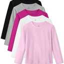 HoeVou 5 Pack Girls Long Sleeve Shirts Cotton T-Shirts Long-Sleeve Tagless Layering Tees for Youth Teen Girls 5-6Y