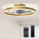 Ceiling Fans with Lights and Remote & App Control, 50 cm Modern LED Ceiling Fan Light with 3 Colour Temperatures, 6 Speed, Dimmable, Timer Quiet Reversible DC Motor, for Bedroom, Gold Tone