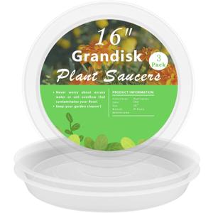 TITE 3 Pack Plant Saucer Heavy Large Planter Durable Thicker Plastic Plant Trays for Indoors and Outdoor,Plant Saucer Drip Trays, Transparent, 16 inch