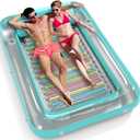 Jasonwell 4 in 1 Inflatable Tanning Pool Lounger Float - Sun Tan Tub Sunbathing Lounge Raft Floatie Toys Water Filled Bed Mat Pad for Adult Blow Up Kiddie Kids Ball Pit XXL (Green w Reflective Base)