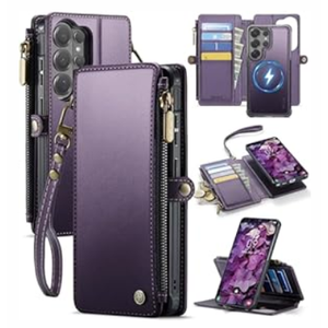 for Samsung Galaxy S26 Ultra Wallet Case Magnetic [Compatible with Magsafe] [RFID Blocking Card Holder] [Zipper] Detachable Drop-Proof Protective Phone Cases for Galaxy S26 Ultra 6.9", Purple
