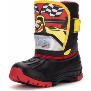 Girls Boys Winter Snow Boots Kids Waterproof Warm Boots Toddler Outdoor Shoes with Fur Lining (Racing)