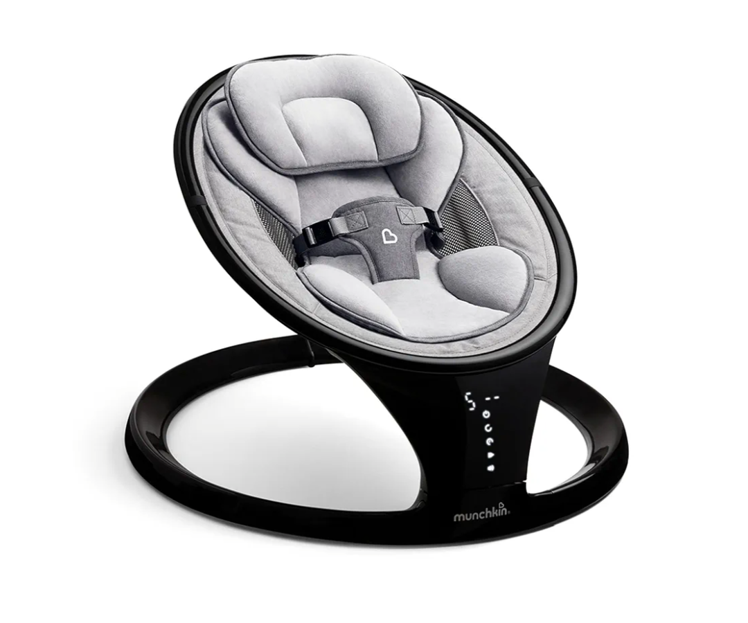 Munchkin Baby Swing, Portable and Lightweight, Bluetooth Enabled Electric Infant Rocker with Natural Sway in 5 Ranges of Motion, Newborn Nursery Essentials, Black/Grey