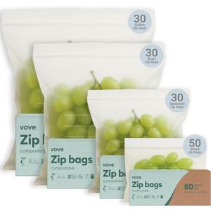 Compostable Zip Bags 140-Pack | Multi-Size Biodegradable Food Storage Bags | PLA PBAT Eco-Friendly | Certified Sustainable Kitchen Storage | Zero Waste