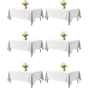 Niuara White Rectangle Table Cloth - 6 Pack, 60" x 102" Washable Polyester Tablecloth for 5FT Tables, Wrinkle-Resistant Table Cover for Weddings & Parties