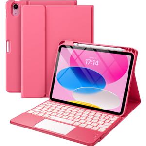 Compatible for iPad 11th 10th Generation Case with Keyboard, Folio Cover with Pencil Holder, Multi-Touch Trackpad, 7 Color Backlit, Detachable Keyboard for iPad (A16) 11th/10th Gen (Pink)