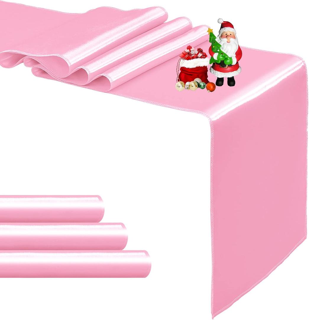 4-Pack Pink Satin Table Runner 12 x 108 Inch Long Bright and Smooth Silk Fabric Table Runner for Wedding Banquet Birthday Party Decoration, 12"x108" 4PCS