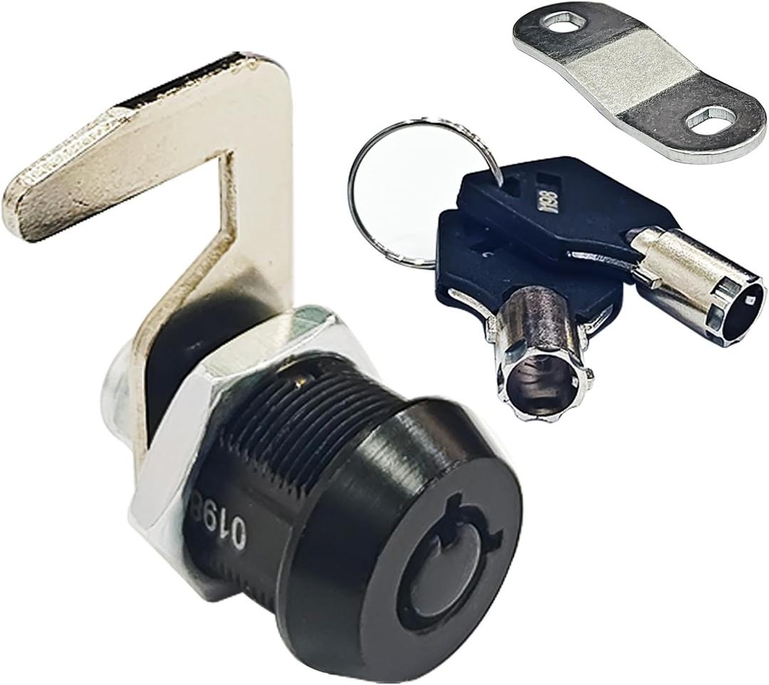 1 Pack Black Toolbox Locks with Keys 5/8 Inch Tubular Cam Lock Keyed Alike Zinc Alloy Cabinet Lock Hook Cam Drawers Locks