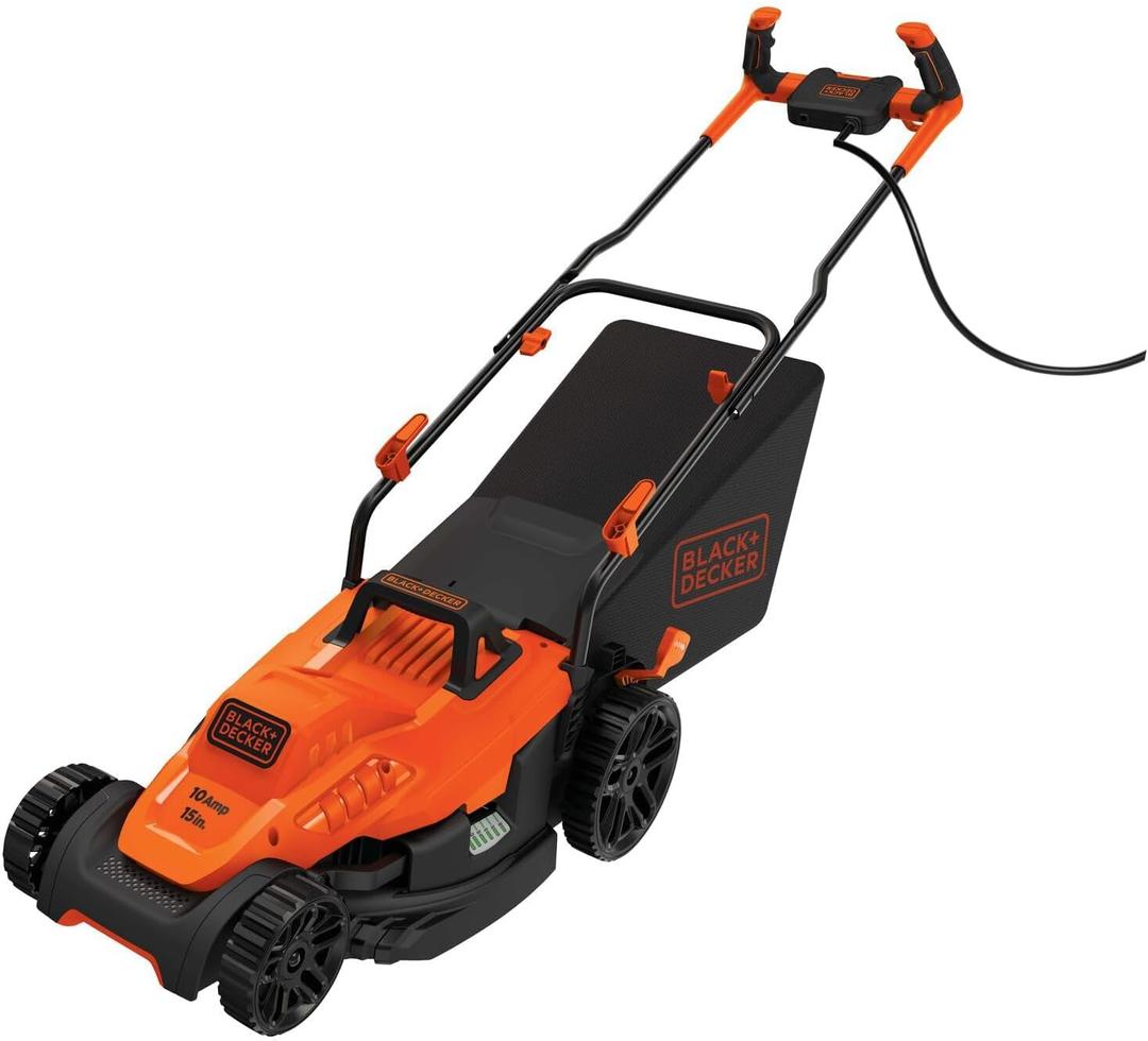 BLACK+DECKER Electric Lawn Mower with Bike Handle, 15-Inch, 10-Amp, Corded (BEMW472BH)