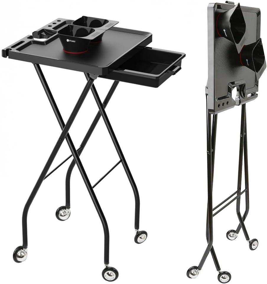 Salon Folding Tray, Folding Salon Rolling Tray on Wheels, Color Tray for Hair Esthetician&Stylist,Tattoo Cart, Beauty