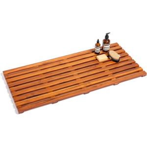 Teak Bath Mat 40"x18" Extra Large - Solid Wood Shower Mat for Bathroom, Spa & Outdoor Use - Non-Slip Fast-Drying Design - Natural Teak Wood - Wide Slat Floor Mat for Tub & Pool