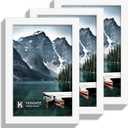 Hongkee 6x9 Picture Frame - Made of Real Glass and White Wooden Frame, 6 by 9 Photo for Wall or Tabletop Display, 3 Pack