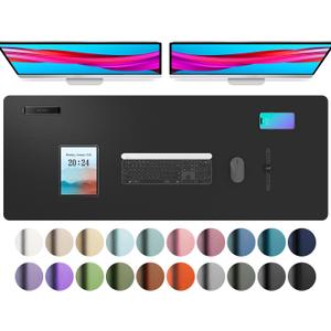 Aothia Leather Desk Pad Protector, Mouse Pad, Office Desk Mat, Non-Slip PU Leather Desk Blotter, Laptop Desk Pad, Waterproof Desk Writing Pad for Office and Home (48"x17", Black)