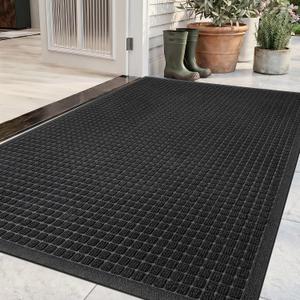 Front Door Mat Indoor Outdoor Entrance, 3' x 6' Heavy Duty Waterproof Doormat, Traps Dirt and Moisture, Non-Slip Fade Resistant Welcome Mat with Rubber Back for Entryway, Patio, Garage