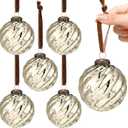 Threan 6 Pcs Large Vintage Mercury Glass Christmas Ornaments 3.15" Hanging Christmas Ball Ornaments Antique Embossed Ball Decorations for Xmas Tree Garland Wreath Holiday Decor (Champagne Gold,Twist)