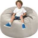 DUMOS 3FT Bean Bag Chair Beanbag for Adults and Kids Oversized Lazy Sofa Living Room Furniture with Removable Washable Cover Giant Comfy Gaming Chair Round Couch for Bedroom Dorm (Grey)