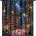 Abstract Bookshelf Blackout Curtains for Bedroom Living Room, Plants Library Star Fantasy Thermal Insulated Curtains Window Drapes with Grommet, 21W x 45L, 2 Panels