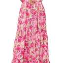 Womens Summer Floral Spaghetti Strap Backless Low Cut Smocked Milkmaid Flowy Beach Sundresses (Medium)