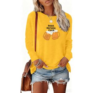 Oktoberfest Shirt Women German Bavarian Festival Tees Beer Drinking Long Sleeve Shirt (L)