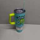 Silver Buffalo Disney Pixar Monsters Inc. Double Walled Stainless Steel Tumbler with Handle Featuring Mike Wazowski, Fits in Standard Cup Holder, 40 Ounces