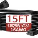 16/3 Indoor Extension Cord 15 FT, Black Extension Cord Flexible & Durable, 3 Prong Power Cable, Suitable for Home and Office, 13 Amp 1625 Watt 125VAC 16AWG, ETL Listed