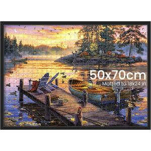 upsimples 19.7x27.6 Puzzle Frame, Display 18x24in with Mat or 50x70cm Without, Wall Hanging 1000 Pieces Puzzles Frames, Black, 1 Pack