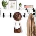 29'' Coat Rack Wall Mount with Shelf, Coat Hanger Wall Mount with Key Hooks and Mail Holder, Wood Entryway Floating Shelf with Hooks and Storage, Hat Rack for Wall Key Holder Mail Organizer (29 Inch Long, White)