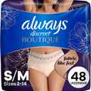 Always Discreet Boutique Incontinence and Postpartum Underwear for Women, Maximum Protection, S/M, Rosy, 12 Count x 4 Packs (48 Count Total) (Packaging May Vary)