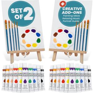 CraftyCrocodile Set of 2 Painting Kits for Adults and Couples - Sip and Paint Kit for Date Night and Crafts - Acrylic Painting Kit with Canvas Boards and Easels - Couple Art Set for Starters