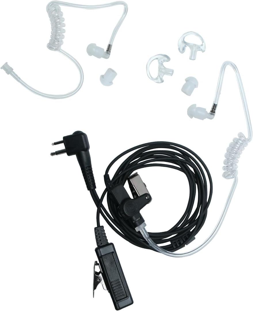 2 Wire Surveillance Kit Covert Acoustic Tube Earpiece Headset PTT MIC Compatible with Motorola Cp200 Cp185 Cp200d Rdm2070d Two Way Radio Walkie Talkie 2 pin